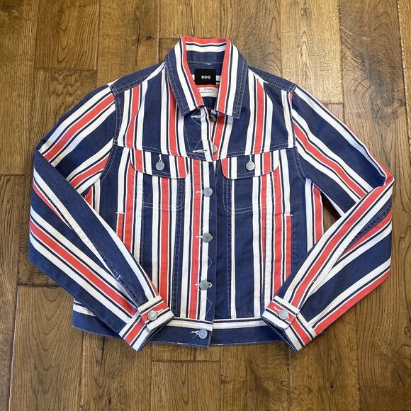 BDG Jackets & Blazers - BDG Striped Denim Jean Jacket Trucker Red White Blue Patriotic Size Small